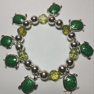 🆕🐢Turtle 🐢 Charm Bracelet Sterling Silver Beads on Heavy Stretch Cord New